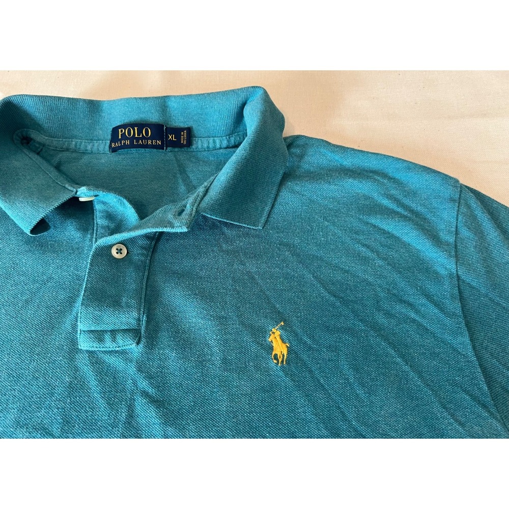 Polo Ralph Lauren Mens XL Teal Blue Heather Cotton Pique Short Sleeve Polo Shirt